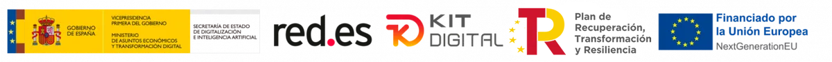 Logotipo Kit Digital, Gobierno de España, red.es, Plan de
Recuperación, Transformación y Resiliencia y Financiado por la
Unión Europea NextGenerationEU